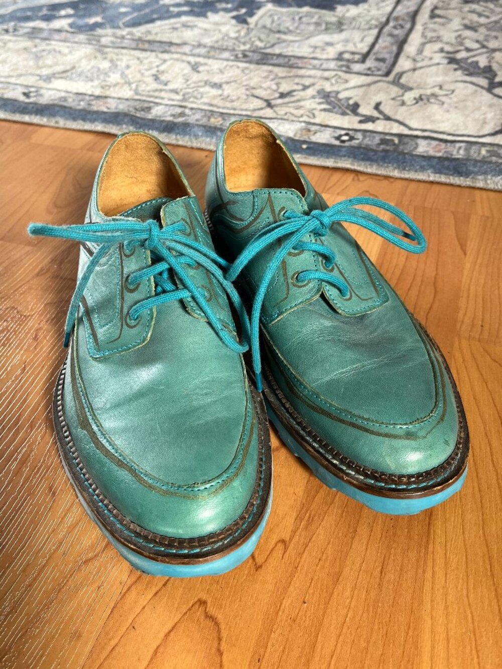 Turquoise Fluevog Derbys Size 8